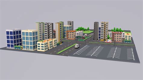 D Model Low Poly City D Model With Buildings And Roads Vr Ar Low