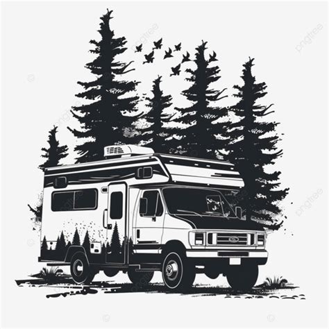 Rv Motor Home Camper Bus Silhouette Monochrome Rv Motorhome Camper