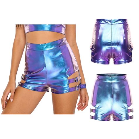 Women Hot Pants Dance Dancewear Metal Shorts Night Out Metallic Dating