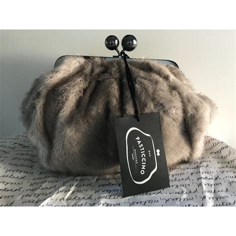 Weekend Max Mara Fur Mink Bag Pastry Bag Pasticcino Grey Ref