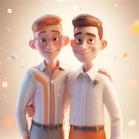 Premium AI Image Pareja De Hombres Amigos Pride Pareja Diversidad Gay Animation Cartoon 3d