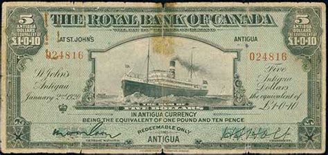 5 Dollars 1 Pound And 10 Pence Royal Bank Of Canada Antigua Y