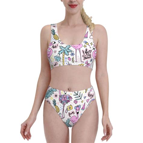 Lukts Women High Waisted Bikini Set Summer With Flamingo Swimsuit 2