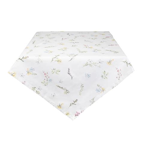 Hfl Nappe X Cm Blanc Rose Coton Fleurs Carr Nappes De Table