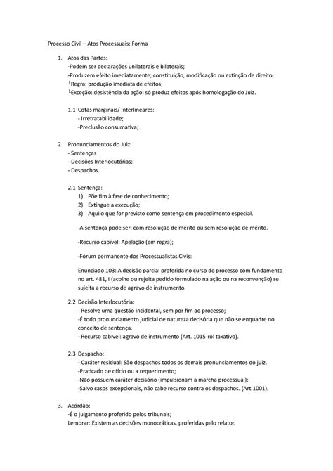 Atos Processuais 2 Processo Civil Atos Processuais Forma Atos Das