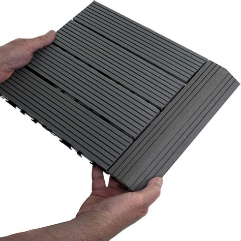 Dekco Pack Of 10 Grey Composite Decking Interlocking Tiles 30cm X 30cm Gb1276