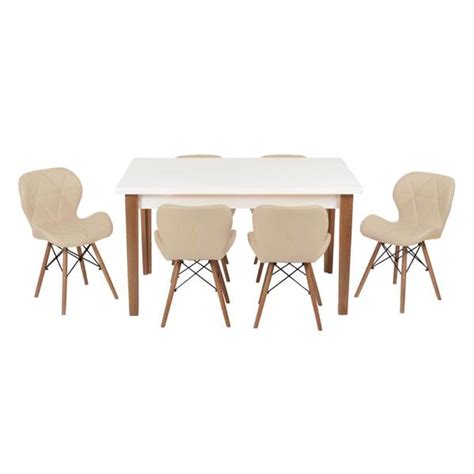 Conjunto Mesa De Jantar Luiza Cm Branca Cadeiras Slim Nude Leroy Merlin