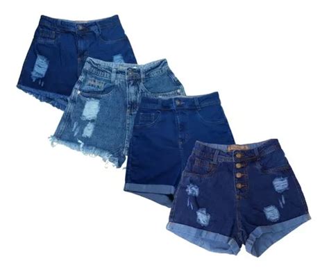 Short Brim Jeans Cintura Alta Hot Pants Coloridos Kit C Parcelamento Sem Juros
