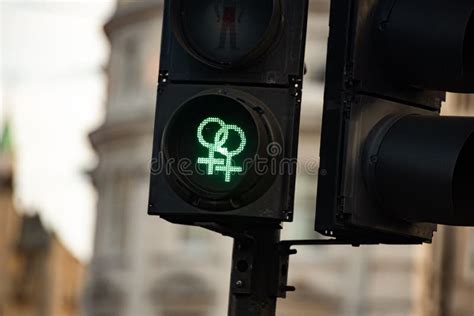 Traffic Light With A Lesbian Themed Pedestrian Crossing Signal The Concept Of Tolerance Stock