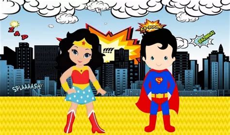 Poster Painel Festa Super Man Mulher Maravilha Cute X Cm