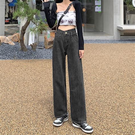 Купить Винтажные женские черные джинсы с высокой талией, корейская ...