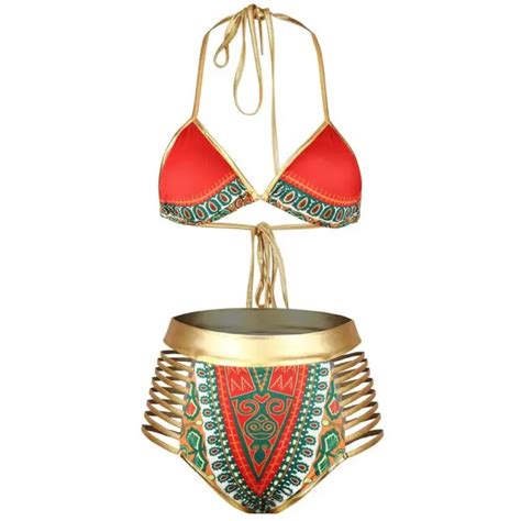 Women African Exotic Print Bikini Set Swimwear Push Up Padded Bra Swimsuit Beachwear Activing