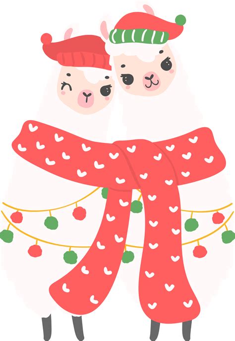 Christmas Llama Cartoon Illustration Cute Alpaca With Santa Hat