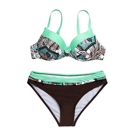 Piece Bikinis V Neck For Women Womens Padded Push Up Bra Bikini Set