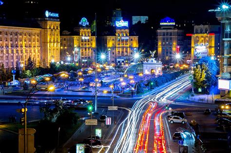 Фотографии Киев Украина едет Дороги Ночные Здания Города