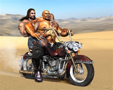 Gay Biker Art Motorcycle Bear Pride Bodybuilder Skinhead Nude Naked Male Painting Vykkurt