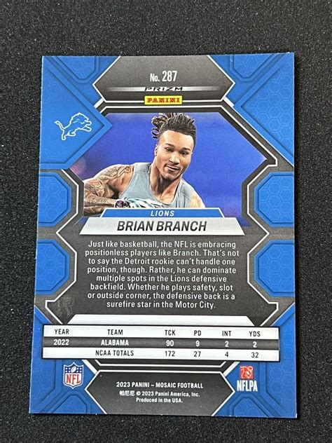 Panini Mosaic Brian Branch Rookie Rc Silver Mosaic Prizm