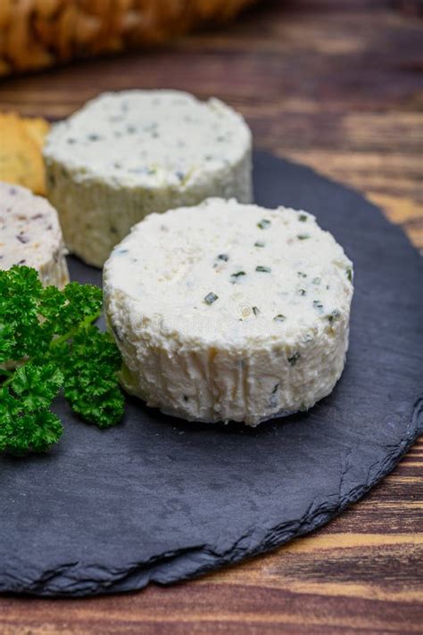 Spread Cream Cheese With Herbs Garlic Chives And Spices Close Up Stock Image Image Of