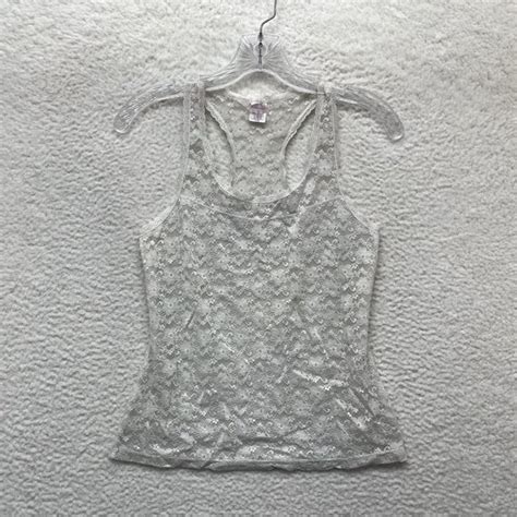 Cabernet Tops Y K Vintage Cabernet Lace Lingerie Top M Medium White Sheer Sleeveless Fairy
