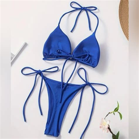 Swim Sexy Thong Bikini Set New Blue Bikini Set With Tieup Details Beachwear Poshmark