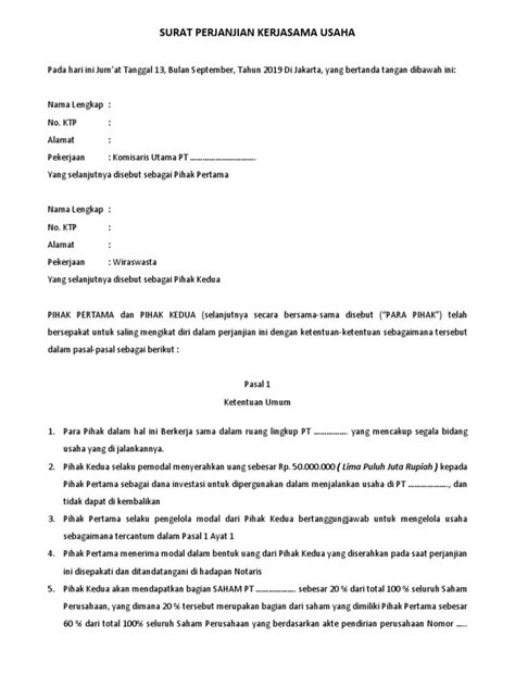 surat perjanjian pemegang saham