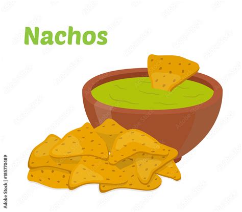 Nachos mexican chips, sauce salsa. Cartoon flat style. Vector ...