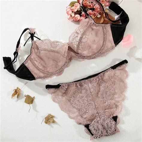 Ensemble Lingerie KJEHOME Respirant Et Rehaussant Dentelle Douce Marron Marron