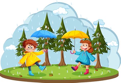 Rainy Day With Happy Children Holding Umbrella 8337581 Vector Art At