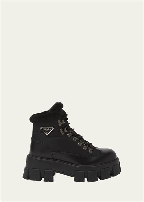 Prada Monolith Nylon Shearling Hiker Boots Bergdorf Goodman