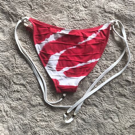 Le Tarte Red And White Tie Dye Bikini Top Center Ring Gem