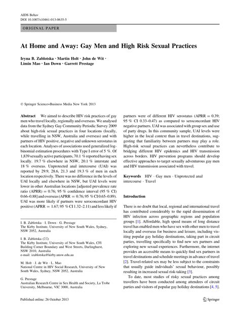 PDF At Home And Away Gay Men And High Risk Sexual Practices