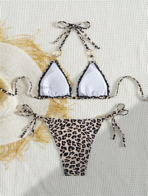 Swim Vcay Beach Outfits For Women Leopard Print Halter Backless Bikini Set For Summer Beach