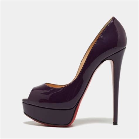 Christian Louboutin Purple Patent Lady Peep Pumps Size 36 Christian