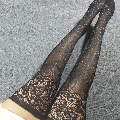Bas Bas de cuisse haut au dessus du genou en dentelle Sexy brillant strass résille Lingerie