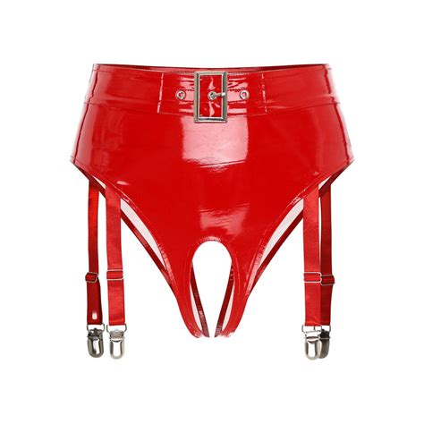 Women S Crotchless Leather Briefs Underwear Bikini Bottoms With Garter Clips EBay