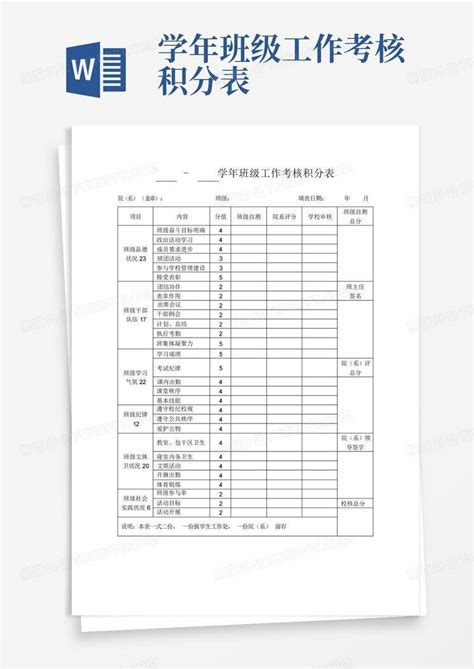 学年班级工作考核积分表word模板下载编号lmkzzboz熊猫办公