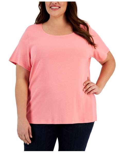 Karen Scott Plus Size Short Sleeve Scoop Neck Top Created For Macys In Pink Lyst