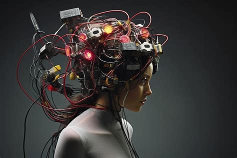 Premium Ai Image A Woman With A Head Full Of Wires And A Head Of Wires
