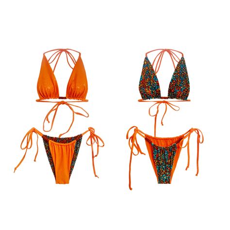 Sica Reversible Sliding String Bikini Set Orangesicle Etsy