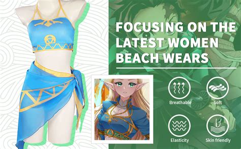 Amazon Mielycos Princess Zelda Bikini Cosplay Zelda Anime Costume Swimsuit Three Piece