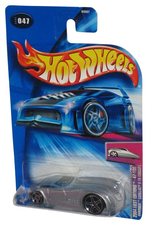 Hot Wheels 2004 First Editions 47 100 Silver Hardnoze Cadillac V 16 Concept Toy Car 047