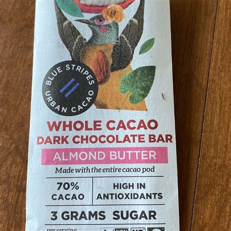 Blue Stripes Urban Cacao Whole Cacao Dark Chocolate Bar Almond Butter