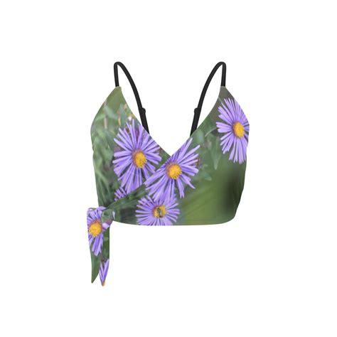 Purple Flowers Knot Side Bikini Top Model S Id D