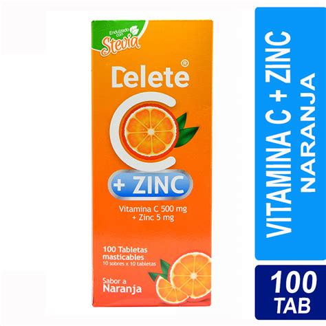 Droguería La Economía Vitamina C Zinc Delete 500 Ui 5 Mg Sabor Naranja Caja X 100 Tabletas