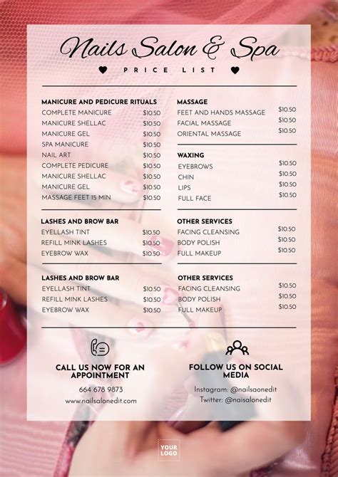 Nail Salon Price List Template Best Templates Resources