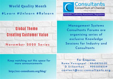 World Quality Month November 2020 Consultants Consortium Of Chennai