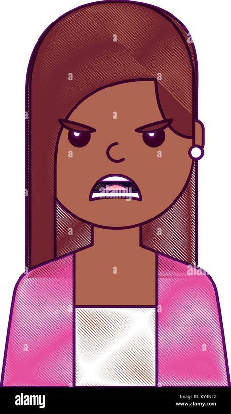 Portrait Woman Angry Facial Expression Cartoon Vector Illustration