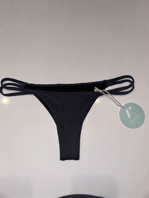 Nwt Rise City Swimwear Raine Dark Grey Cheeky Skimpy Strappy Bikini Bottoms L Ebay