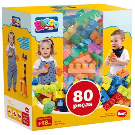 Blocos De Montar Grande Infantil 80 Peças Brinquedo Educativo 18 Meses