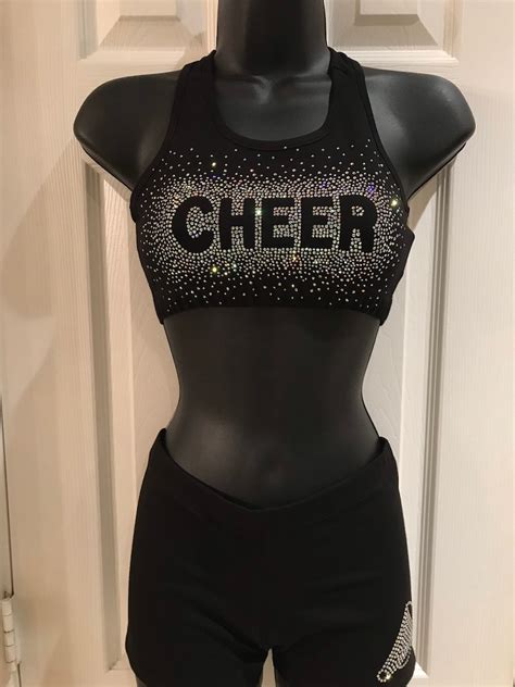 Beautiful Black Cheer Sports Bra Matching Booty Shorts Etsy